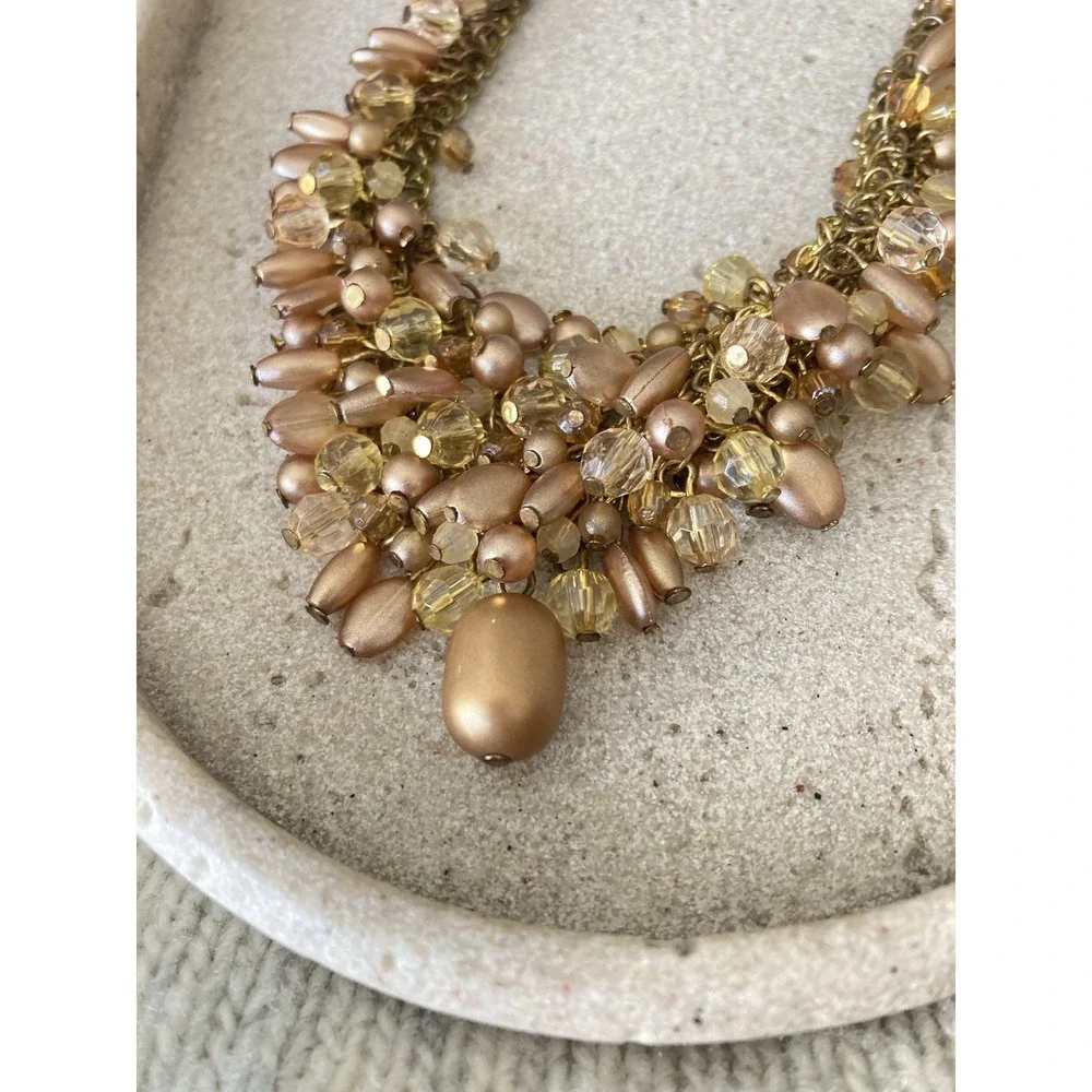 Premier Designs Champagne Cluster Bead‎ Bib Necklace In Bronze Tone Romantic